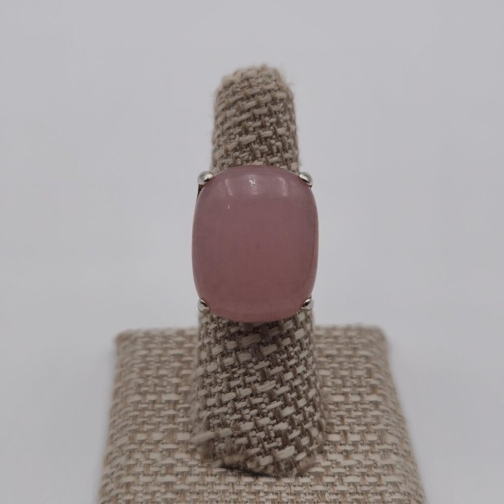 Size 6.75 Sterling Silver Very Large Rose Quartz Stone Ring A3201